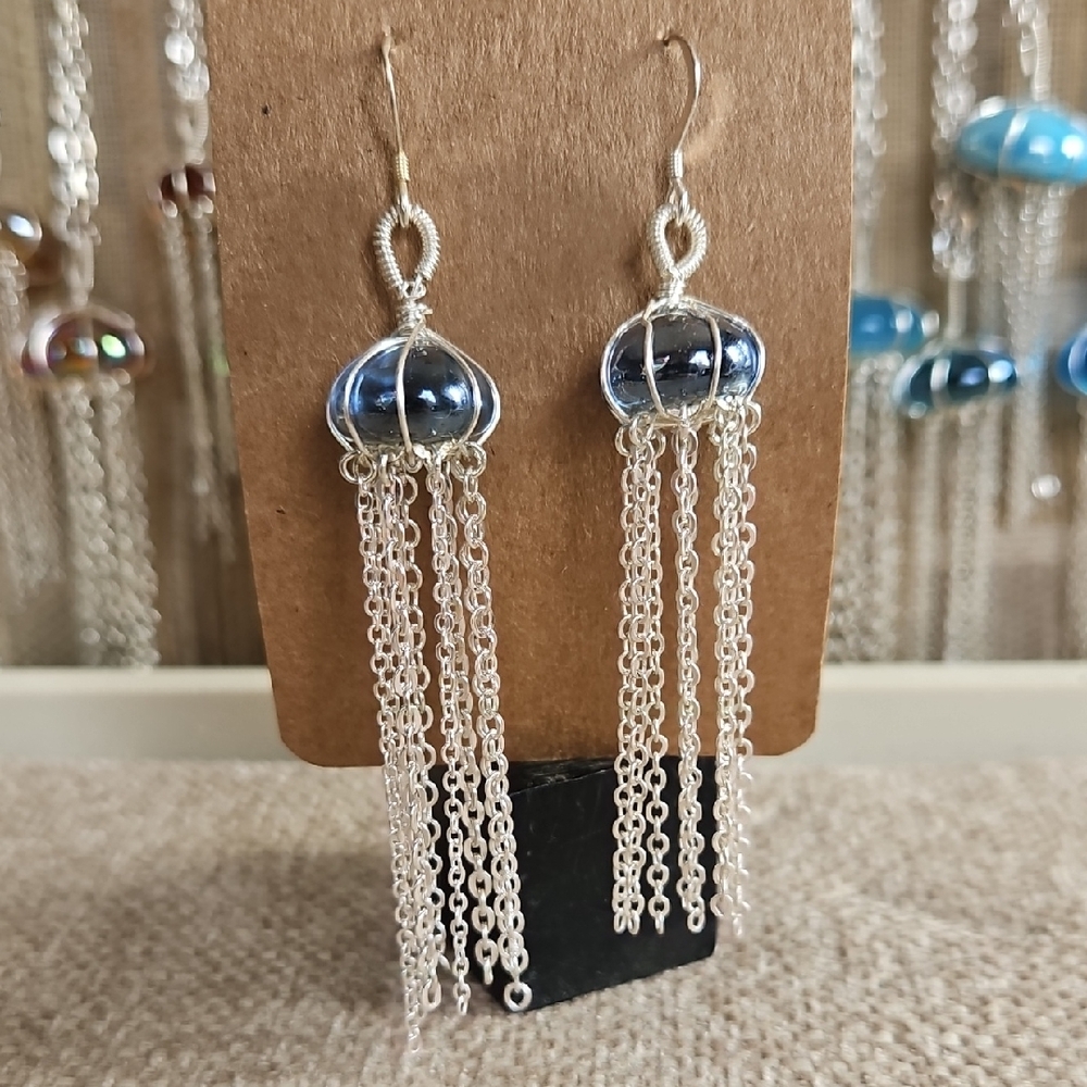 SS .925 Blue Glass Jellyfish Earrings